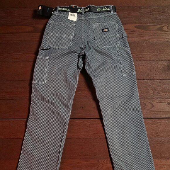 Dickies Womens stripped Relaxed Fit Carpenter Pants White/black Belt - Picture 3 of 6